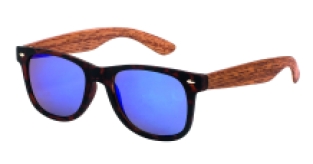 Wayfarer tortoise houtlook blauwe spiegellens