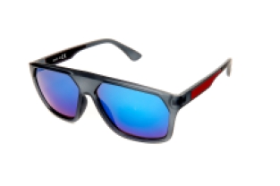 Square frame transparent grey red, blue lens